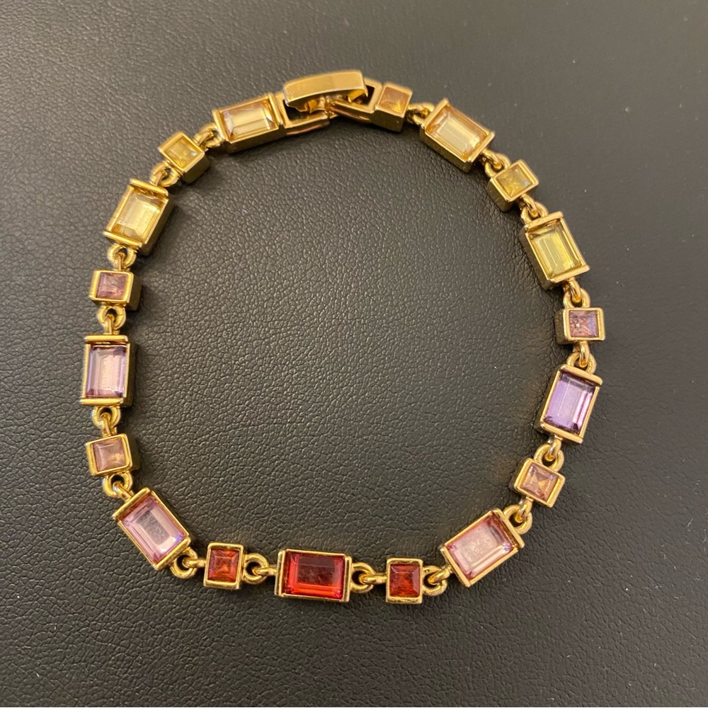 Liz Claiborne LC Bracelet Gold Tone Multicolor Baguette Rhinestone